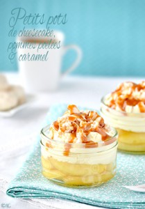 Petits pots de cheesecake, pommes poêlées & caramel